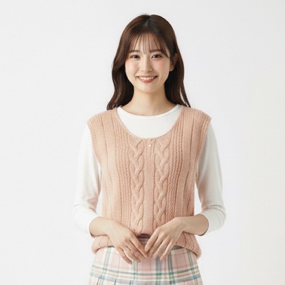 YCC Yellow Cab Co Vintage Pearl Cable Knit Sleeveless Tank Sweater Vest Pink L